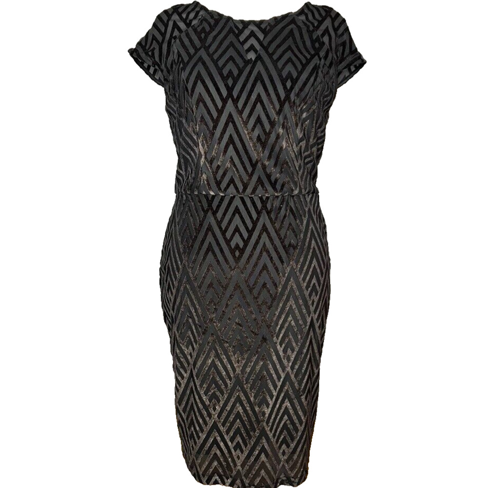 Scarlett Dress 14T Black Sparkle Velvet Chevron Overlay Party‎ Glam Cocktail